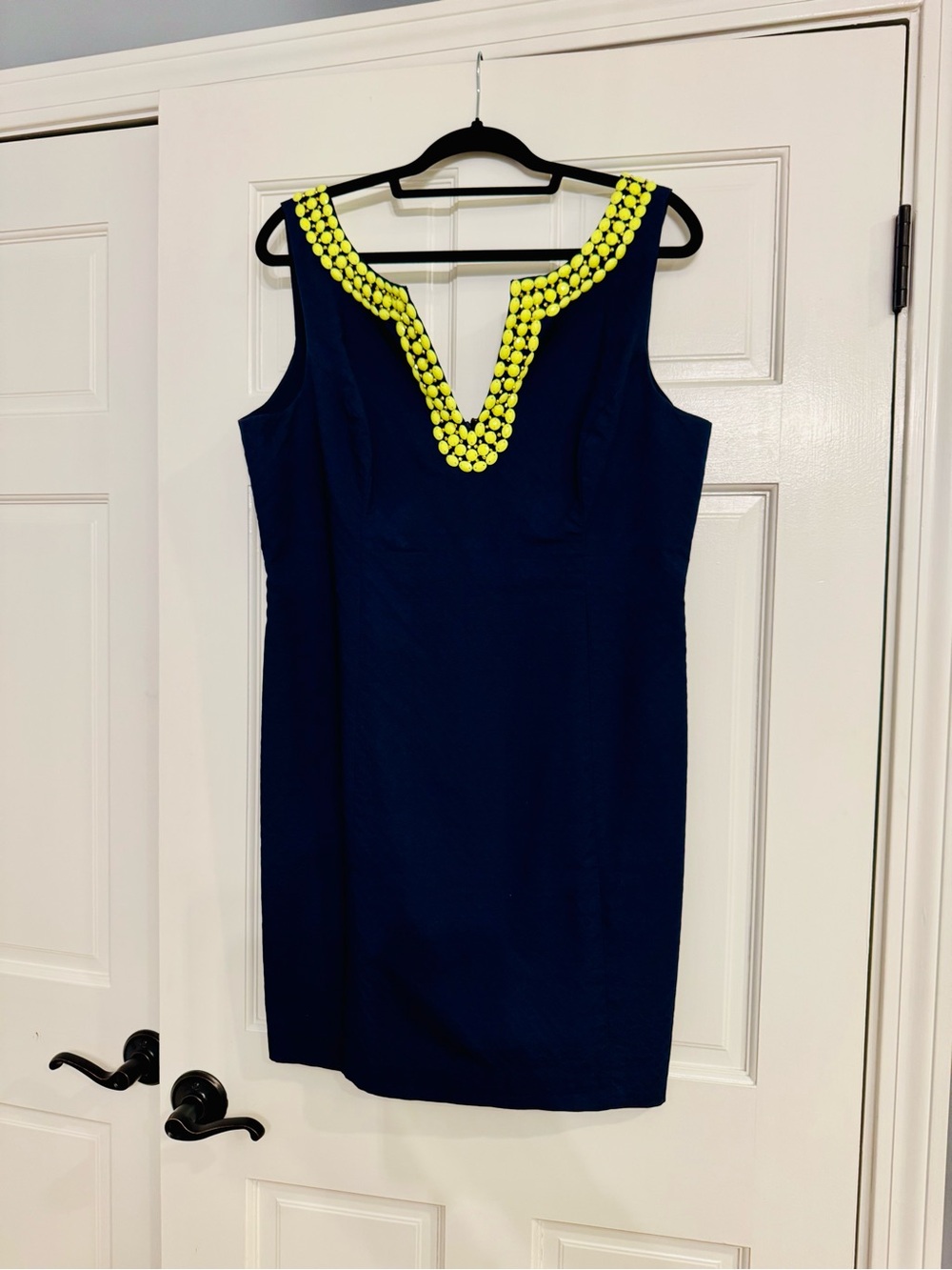 Lilly Pulitzer Blair Dress🌴- navy blue with neon yellow beads- GUC